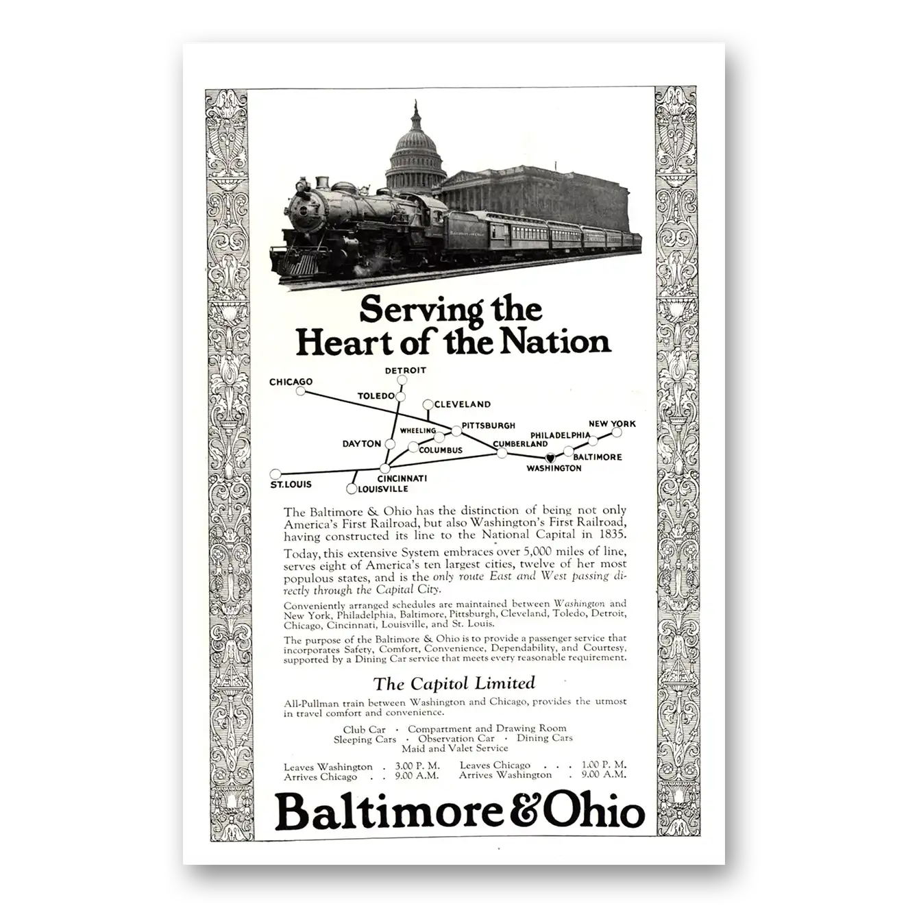 1923 Baltimore and Ohio Railroad Heart of the Nation Vintage Magazine Print Ad