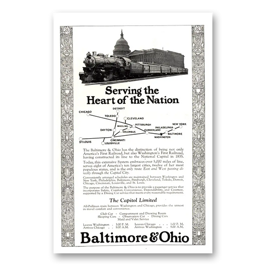 1923 Baltimore and Ohio Railroad Heart of the Nation Vintage Magazine Print Ad