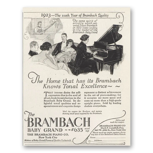 1923 Brambach Baby Grand Piano Knows Tonal Excellence Vintage Magazine Print Ad