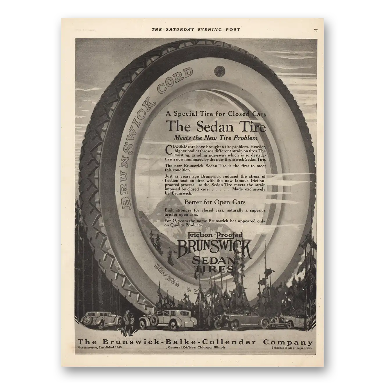 1923 Brunswick Sedan Tires Special Tire Closed Cars Vintage Magazine Print Ad