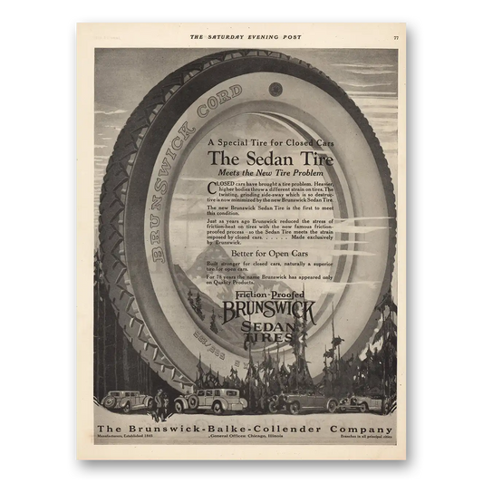 1923 Brunswick Sedan Tires Special Tire Closed Cars Vintage Magazine Print Ad