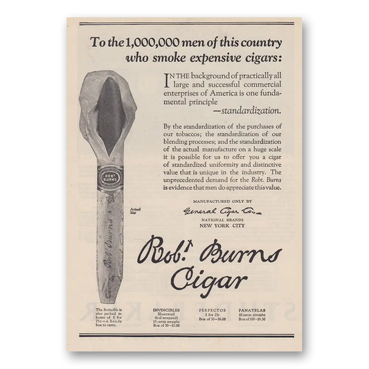 1923 Robt Burns Cigars Cigar Men of This Country Who Smoke Expensive Cigars Vintage Magazine Print Ad