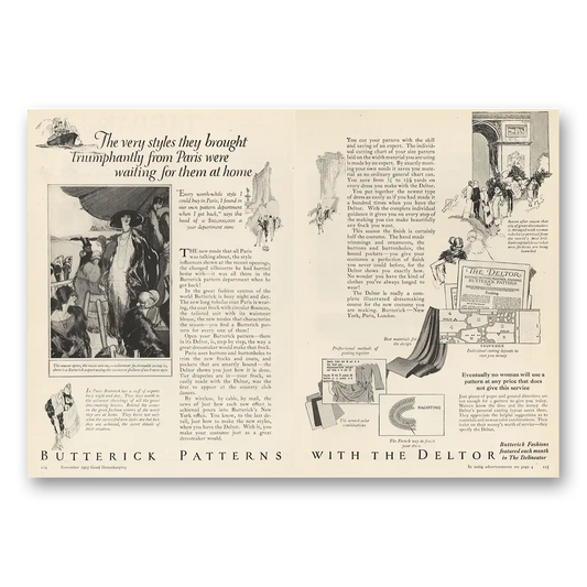 1923 Butterick Patterns Deltor Very Styles Brought Triumphantly From Paris Vintage Magazine Print Ad