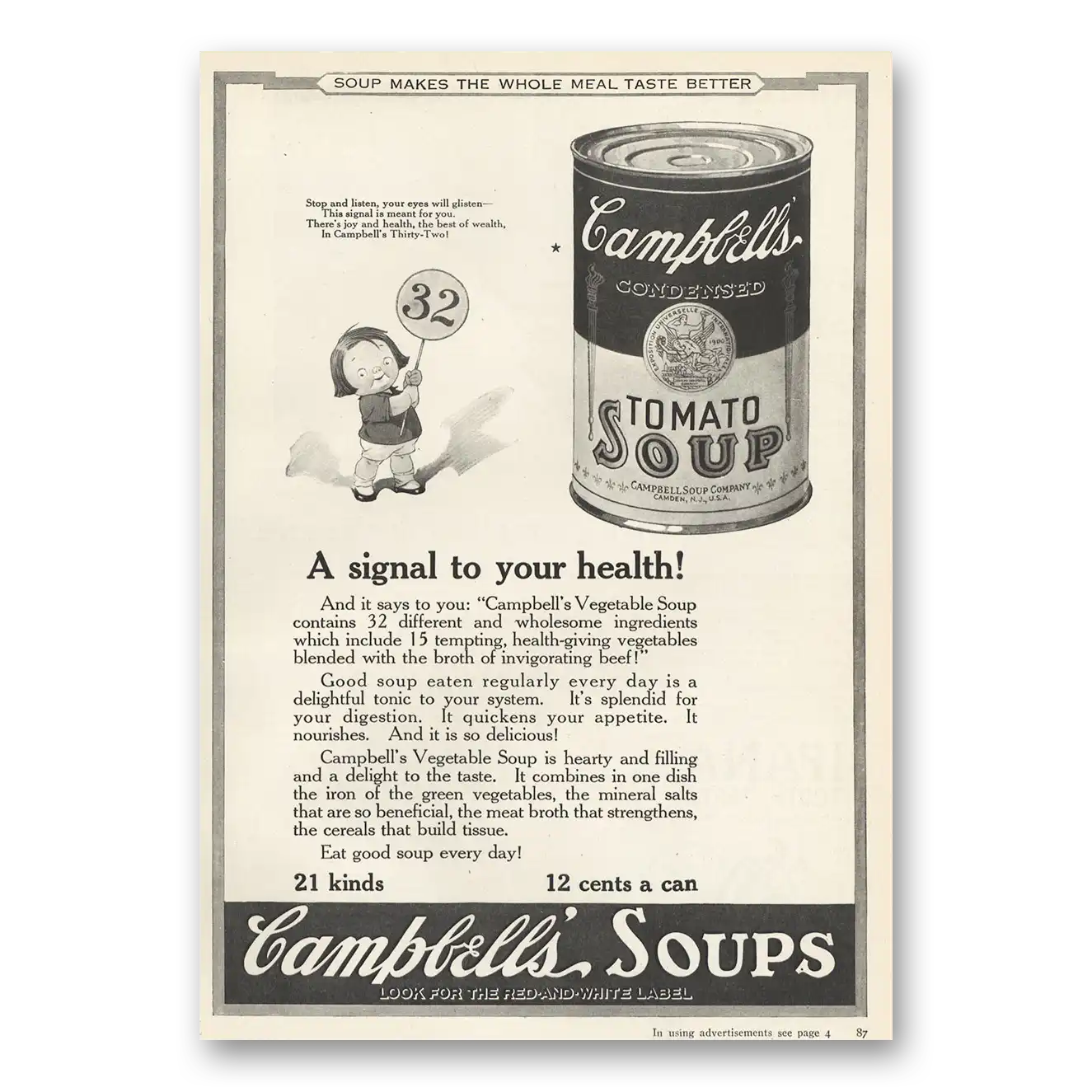 1923 Campbells Tomato Soup Signal To Your Health Vintage Magazine Print Ad