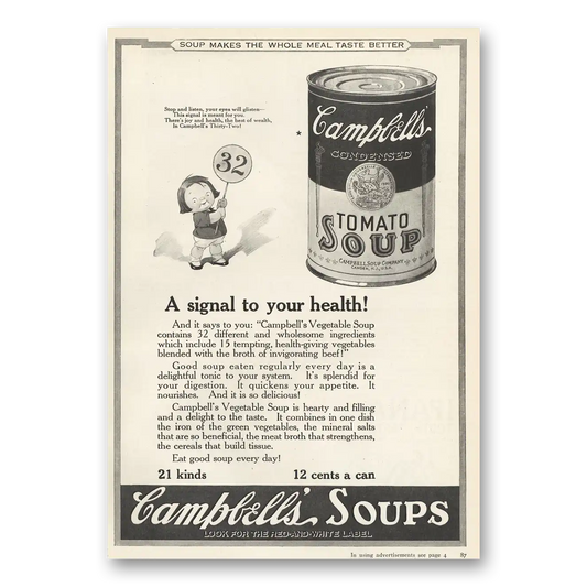 1923 Campbells Tomato Soup Signal To Your Health Vintage Magazine Print Ad