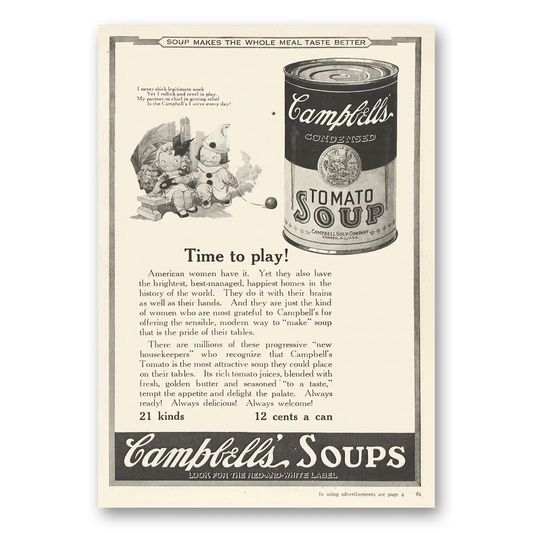 1923 Campbells Tomato Soup Time to Play Vintage Magazine Print Ad