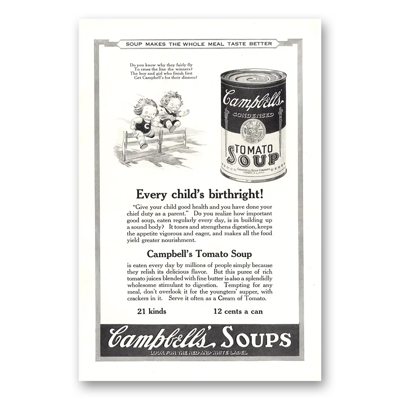 1923 Campbells Tomato Soup Every Childs Birthright Vintage Magazine Print Ad