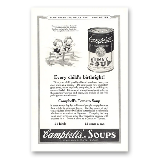 1923 Campbells Tomato Soup Every Childs Birthright Vintage Magazine Print Ad