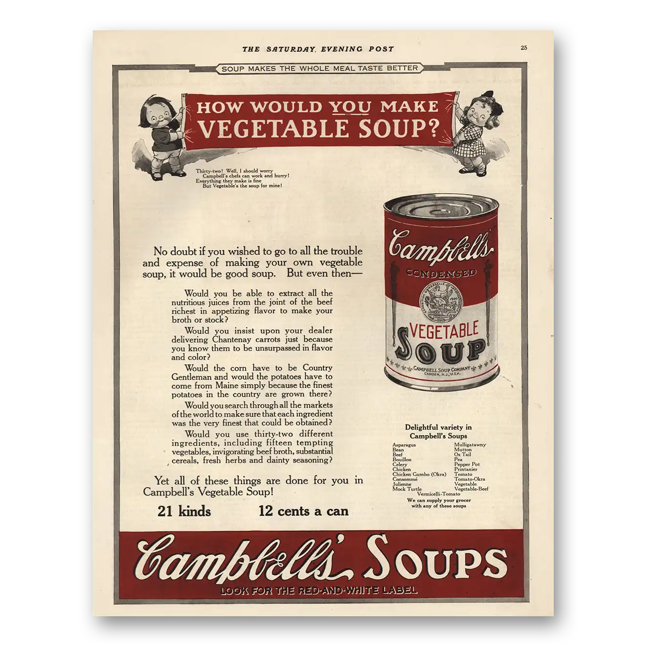 1923 Campbells Vegetable Soup How Would You Make Vintage Magazine Print Ad