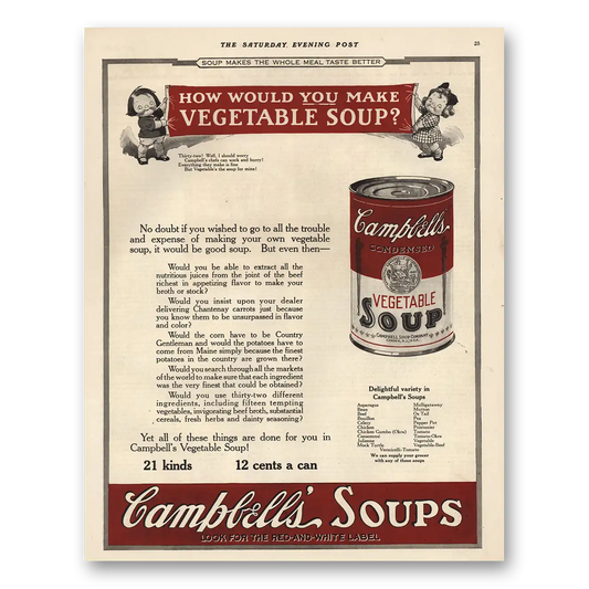 1923 Campbells Vegetable Soup How Would You Make Vintage Magazine Print Ad