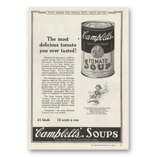 1923 Campbells Tomato Soup Most Delicious Tomato You Ever Tasted Vintage Magazine Print Ad