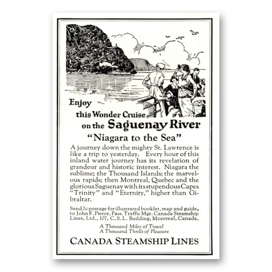 1923 Canada Steamship Lines Saguenay River Niagara to the Sea Vintage Magazine Print Ad