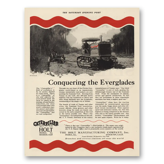 1923 Caterpillar Conquering the Everglades Vintage Magazine Print Ad