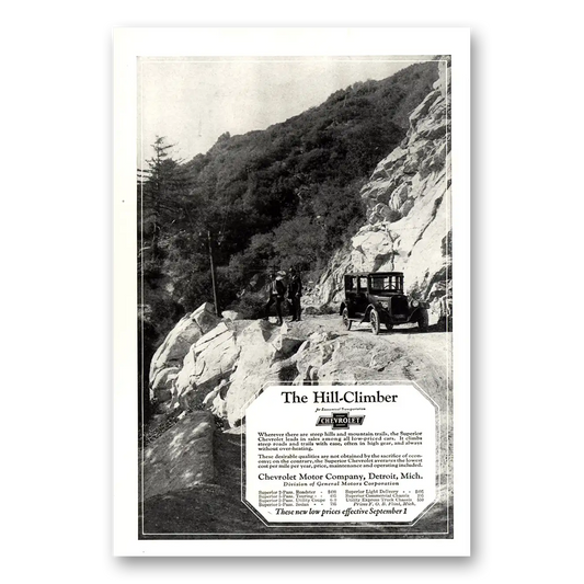 1923 Chevrolet Sedan Hill Climber Vintage Magazine Print Ad