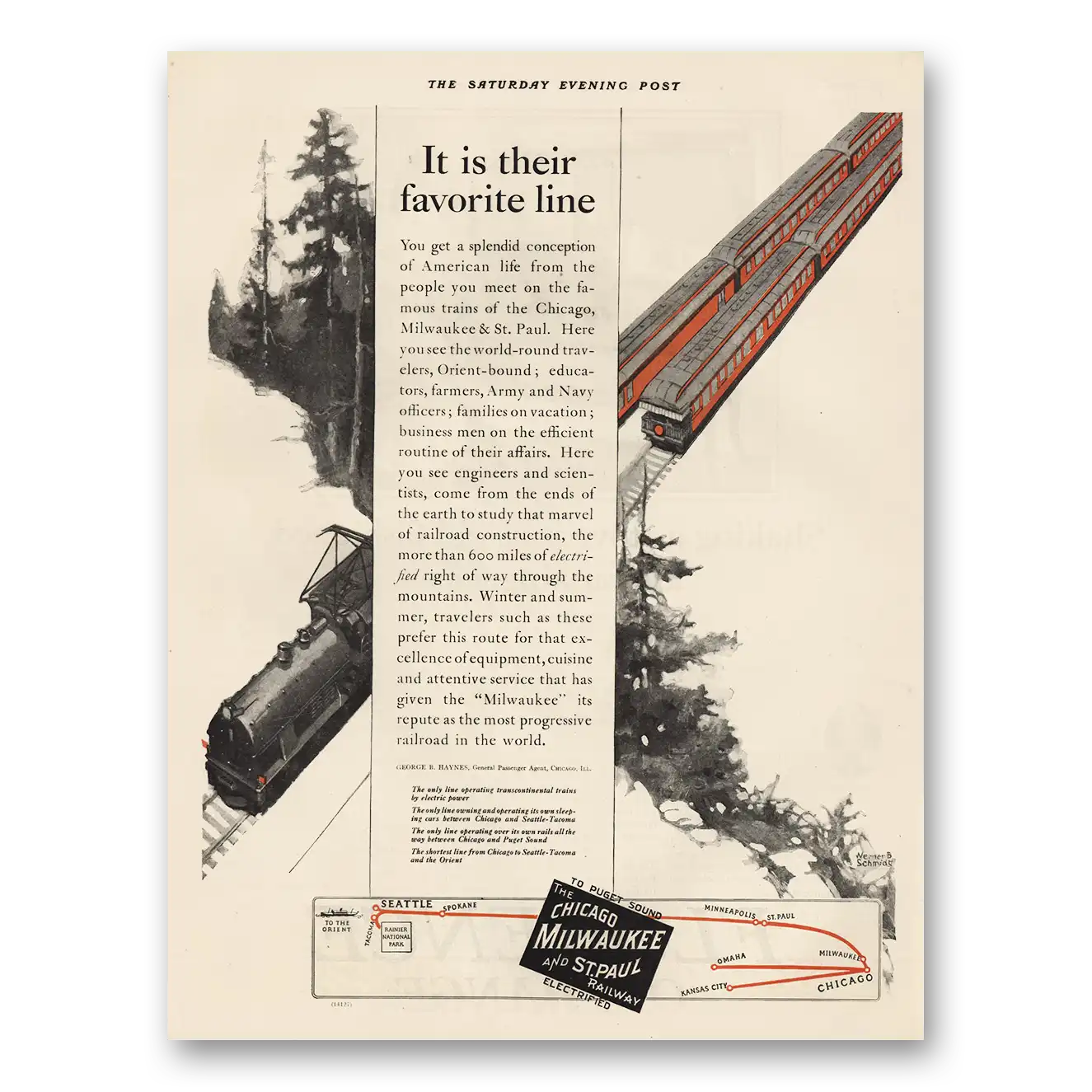 1923 Chicago Milwaukee and St Paul Railway Their Favorite Line Vintage Magazine Print Ad