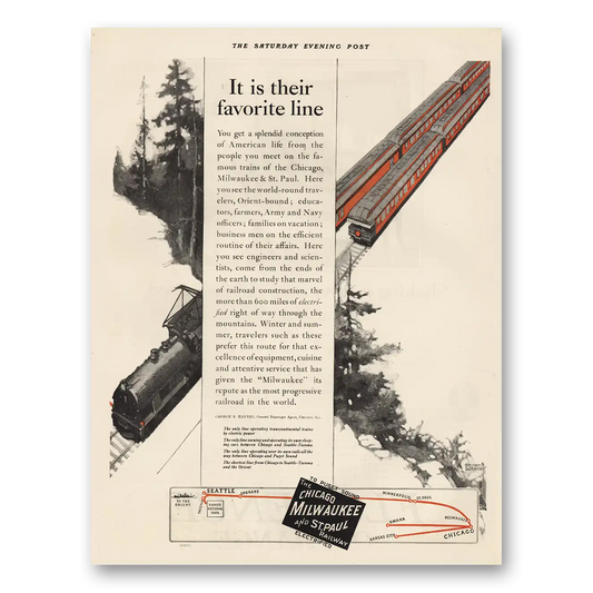 1923 Chicago Milwaukee and St Paul Railway Their Favorite Line Vintage Magazine Print Ad