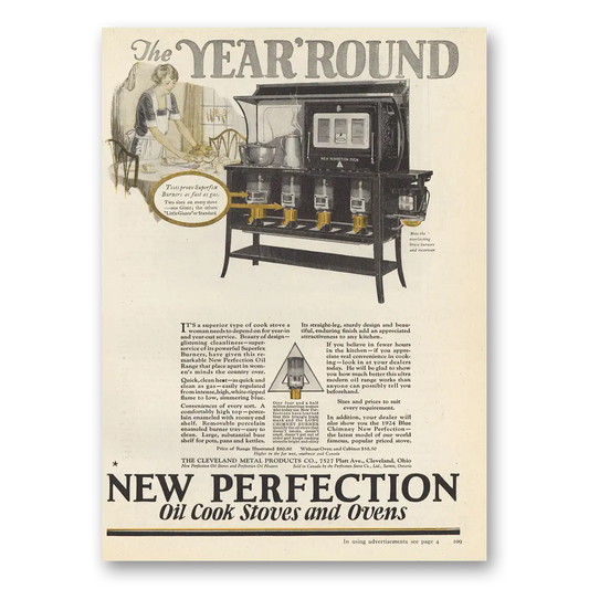 1923 New Perfection Oil Cook Stoves Year Round Superfex Burners Vintage Magazine Print Ad