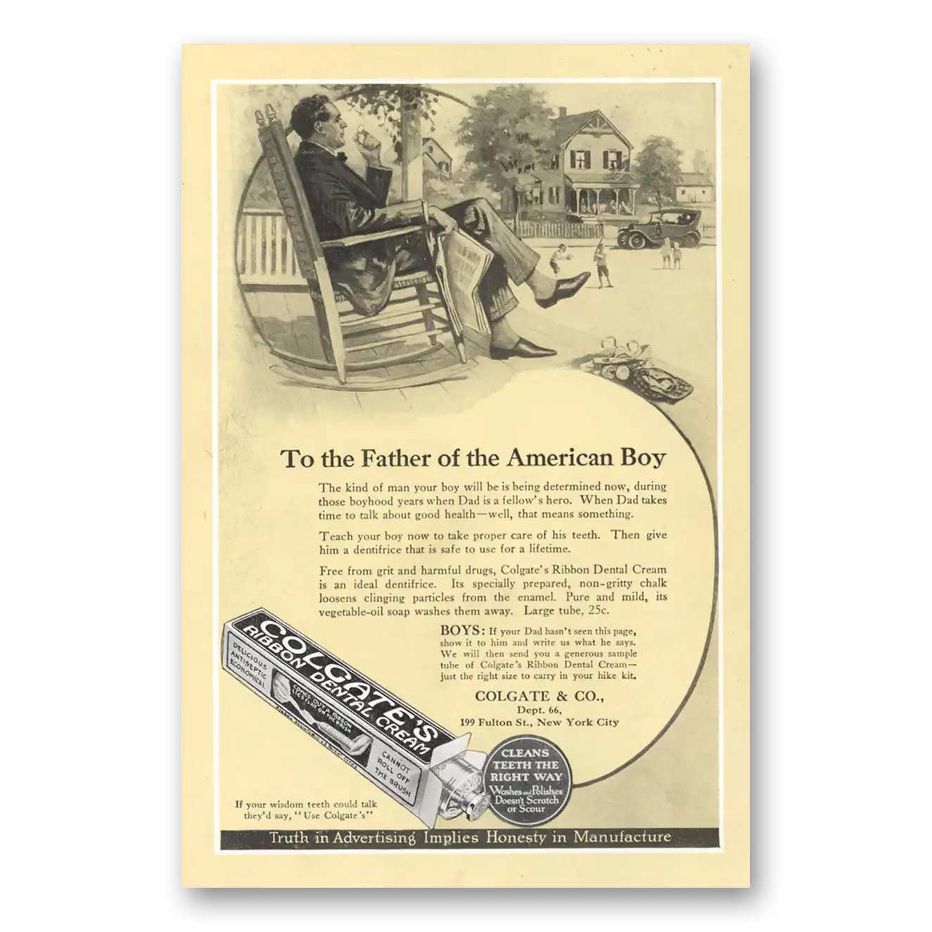 1923 Colgate Dental Cream To the Father of the American Boy Vintage Magazine Print Ad