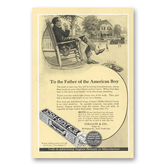 1923 Colgate Dental Cream To the Father of the American Boy Vintage Magazine Print Ad