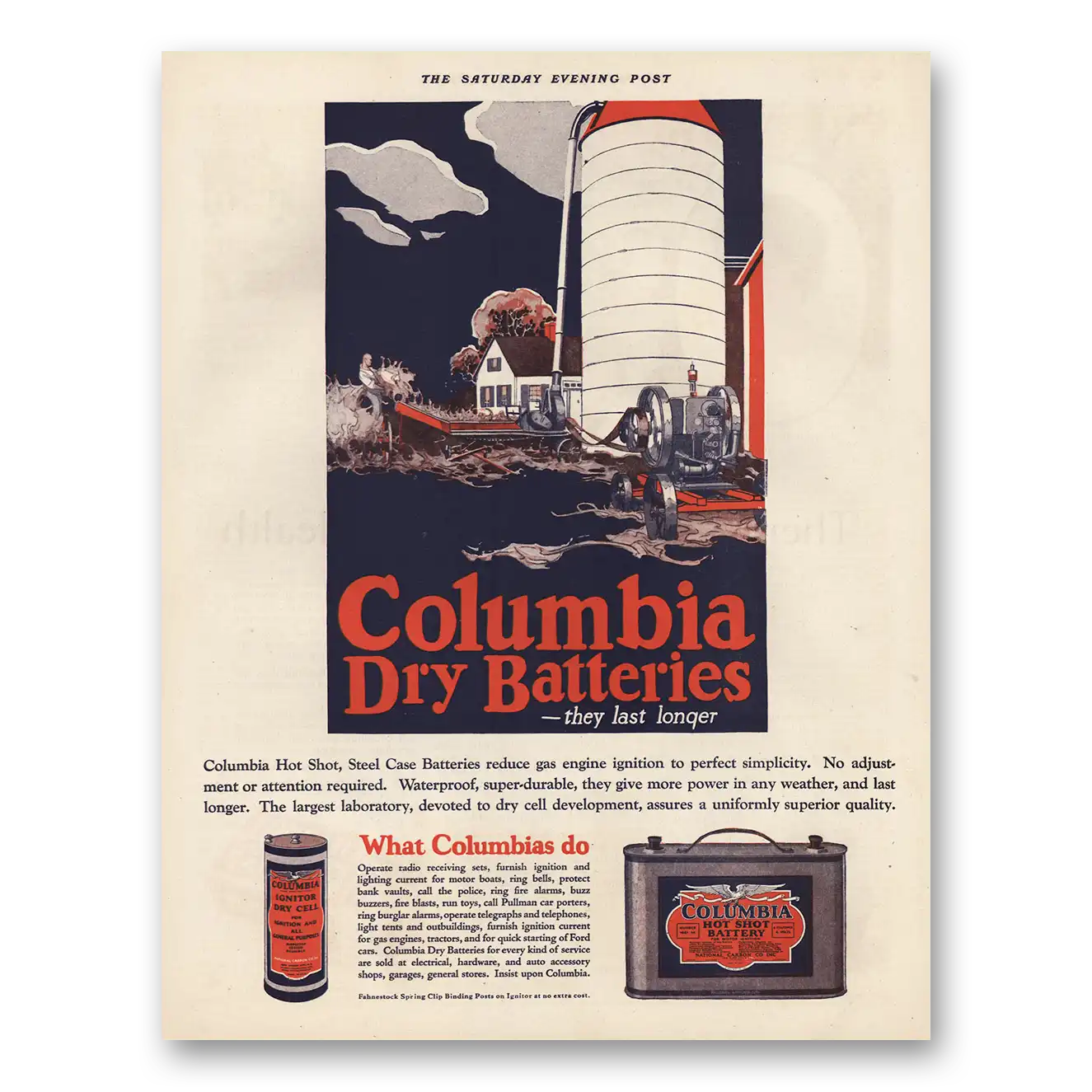 1923 Columbia Batteries Hot Shot Steel Case Vintage Magazine Print Ad