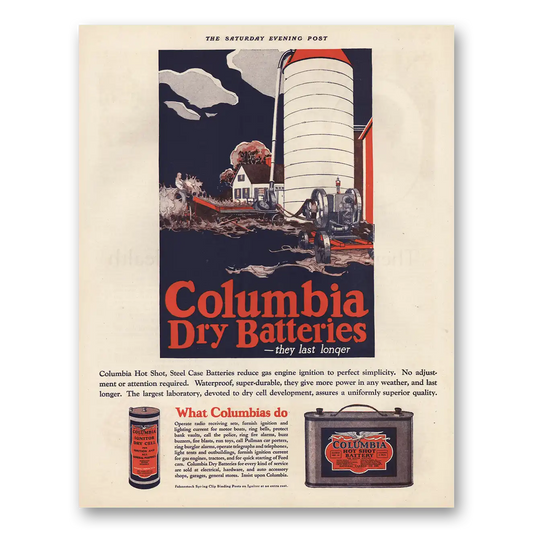 1923 Columbia Batteries Hot Shot Steel Case Vintage Magazine Print Ad