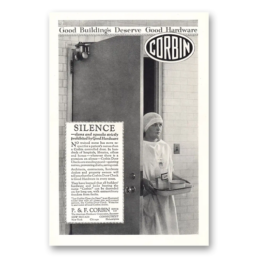 1923 P & F Corbin Silence Slams and Squeaks Vintage Magazine Print Ad