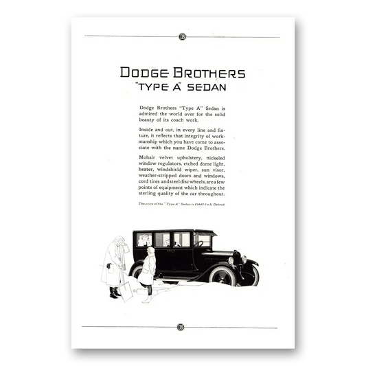 1923 Dodge Sedan Type A Sedan Vintage Magazine Print Ad