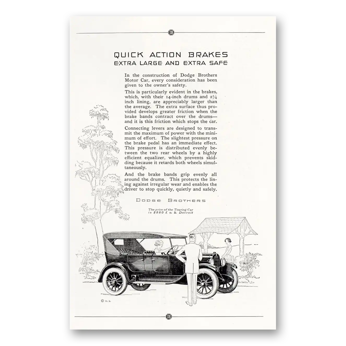 1923 Dodge Touring Car Quick Action Brakes Extra Large Extra Safe Vintage Magazine Print Ad