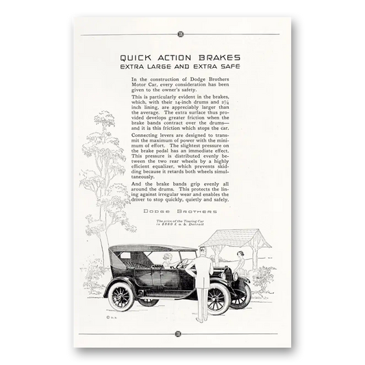 1923 Dodge Touring Car Quick Action Brakes Extra Large Extra Safe Vintage Magazine Print Ad