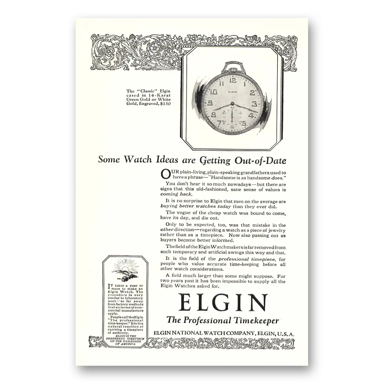 1923 Elgin Watch Ideas Getting Out of Date Vintage Magazine Print Ad