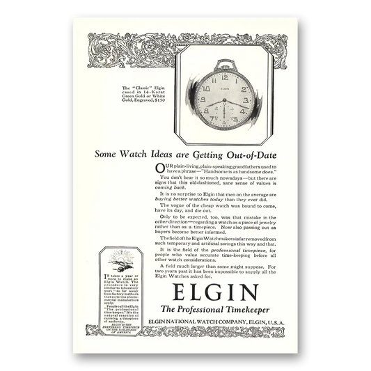 1923 Elgin Watch Ideas Getting Out of Date Vintage Magazine Print Ad