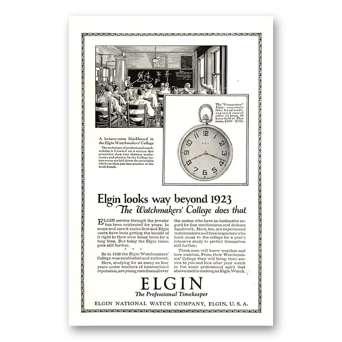 1923 Elgin Watch Looks Way Beyond 1923 Vintage Magazine Print Ad