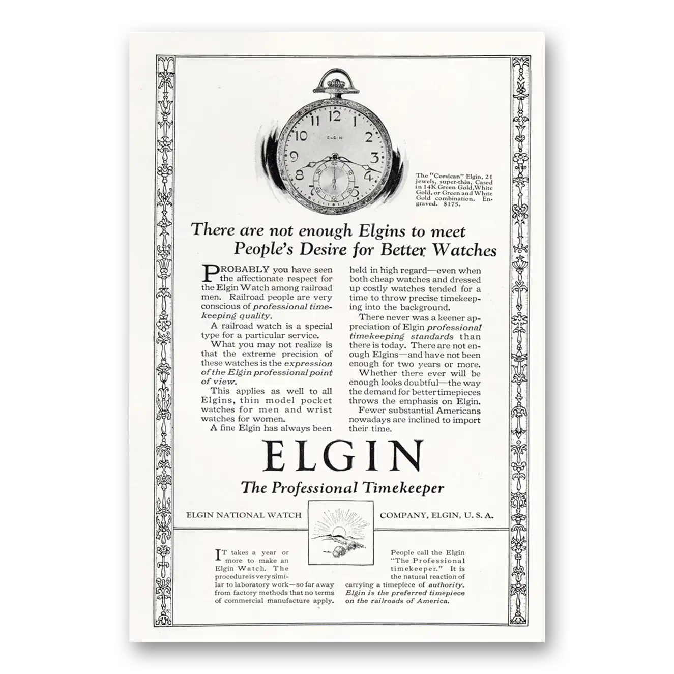 1923 Elgin Watch Peoples Desire for Better Watches Vintage Magazine Print Ad