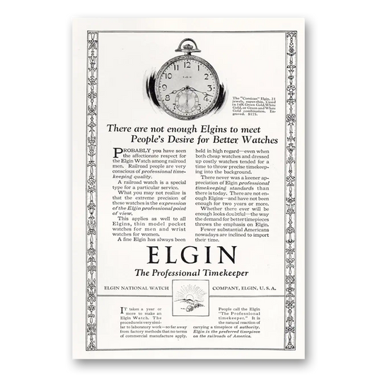 1923 Elgin Watch Peoples Desire for Better Watches Vintage Magazine Print Ad