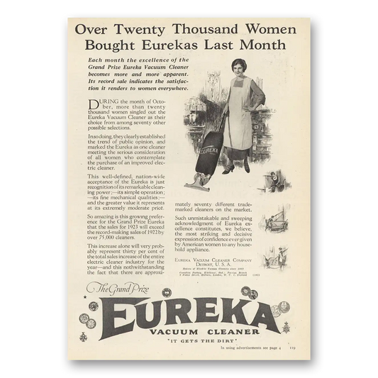 1923 Eureka Vacuum Cleaner Twenty Thousand Women Vintage Magazine Print Ad