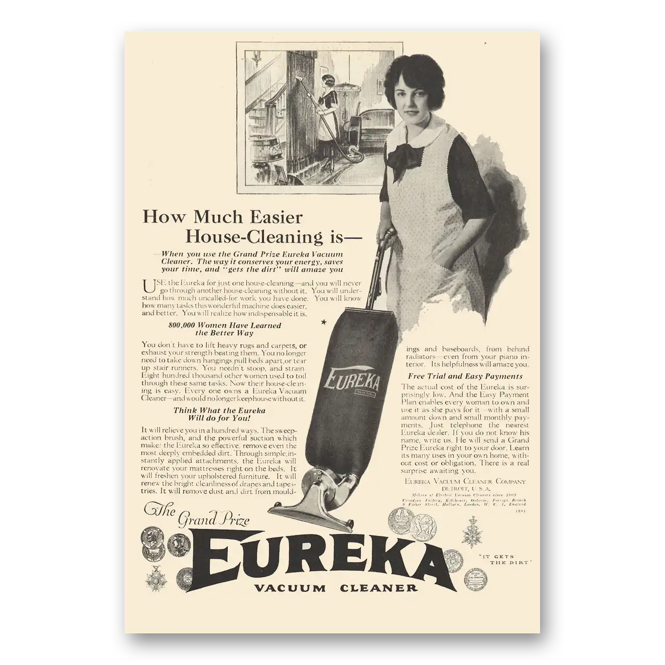 1923 Eureka Vacuum Cleaner Vacuum Cleaner Easier House Cleaning Vintage Magazine Print Ad