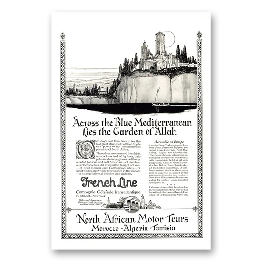 1923 French Line Across the Blue Mediterranean Vintage Magazine Print Ad