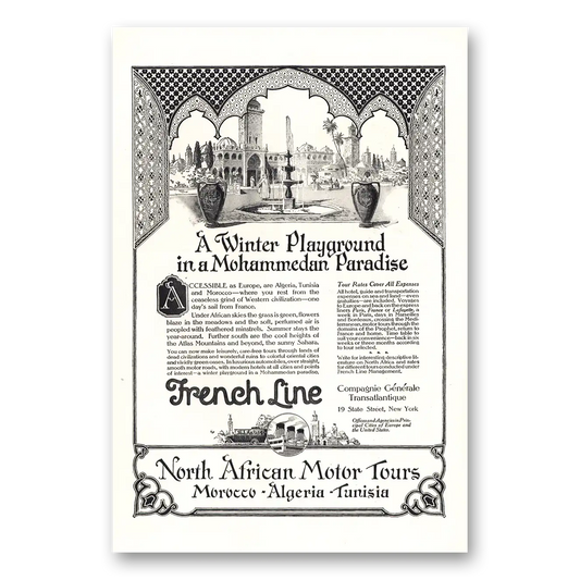 1923 French Line Winter Playground Mohammedan Paradise Vintage Magazine Print Ad