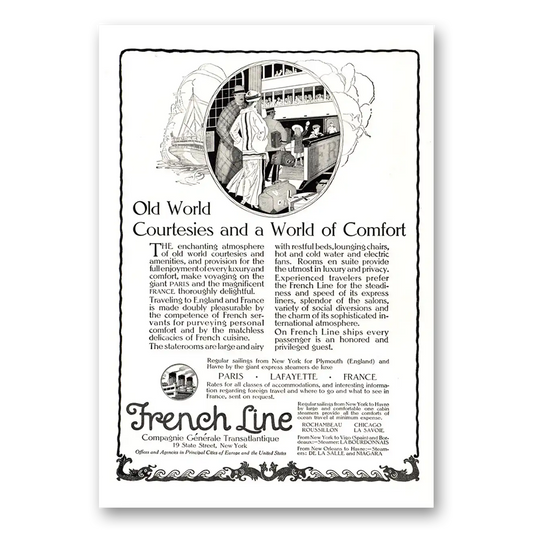 1923 French Line Old World Courtesies Vintage Magazine Print Ad