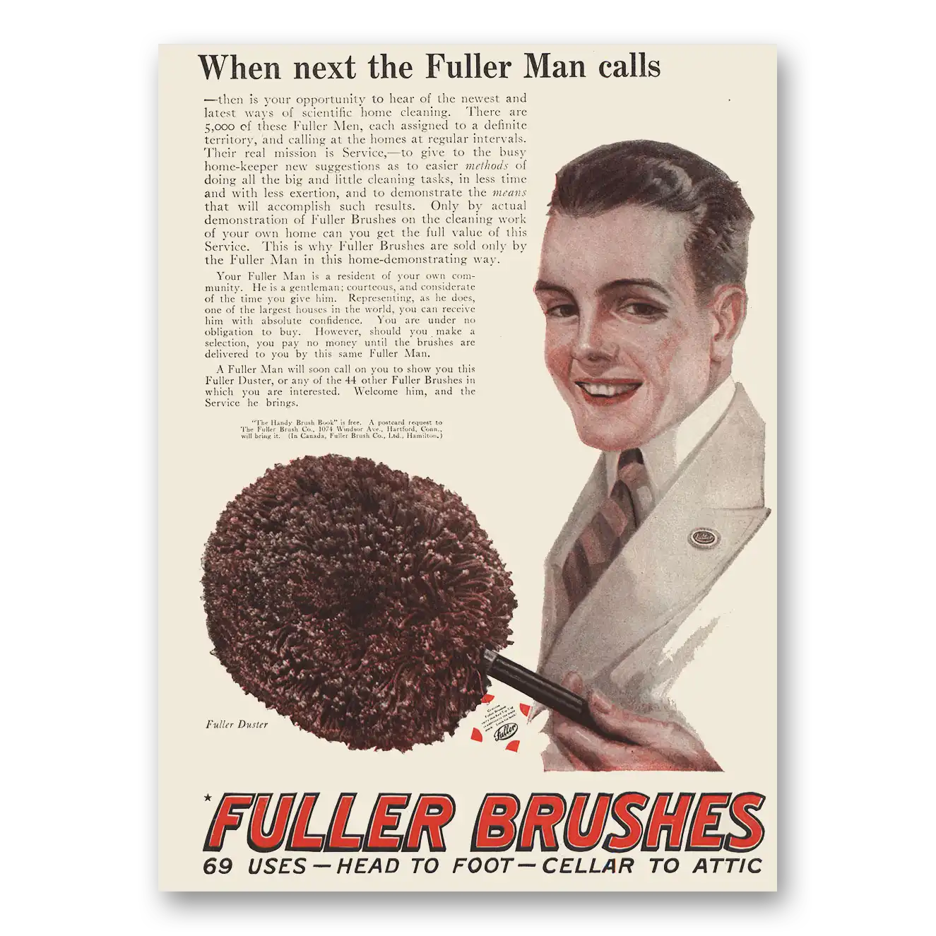 1923 Fuller Brush When Next the Fuller Man Calls Vintage Magazine Print Ad