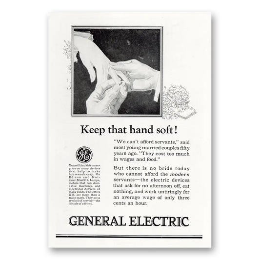 1923 General Electric Keep That Hand Soft Vintage Magazine Print Ad