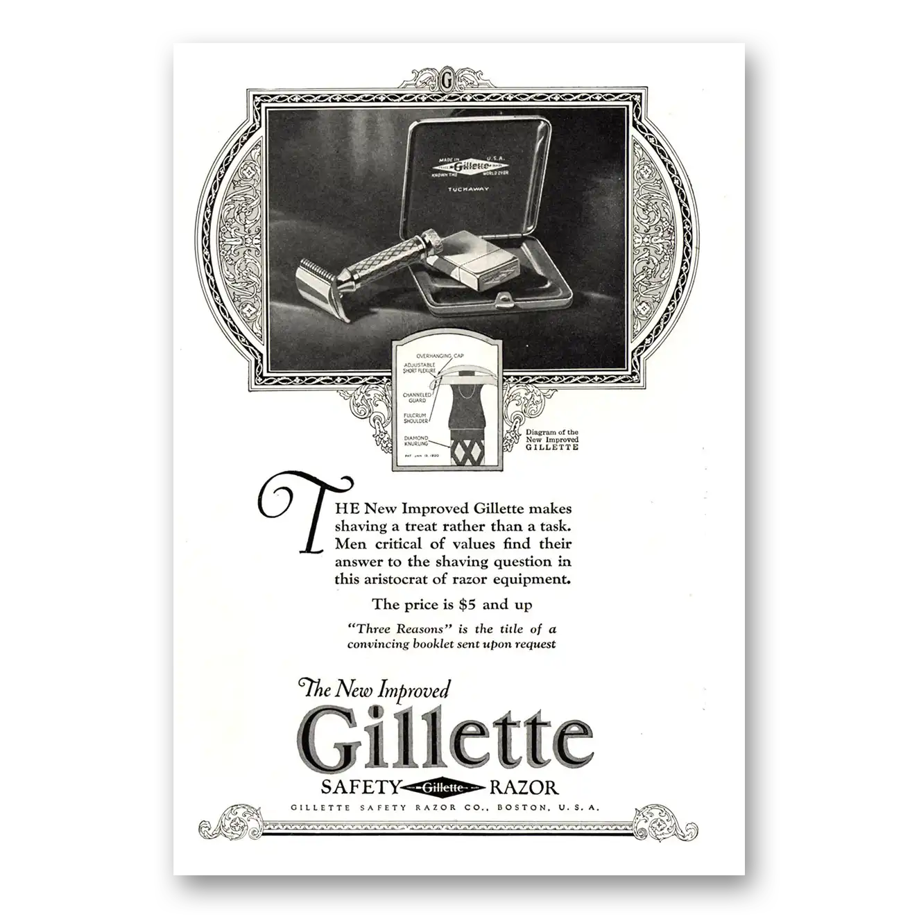 1923 Gillette Razor Makes Shaving a Treat Vintage Magazine Print Ad