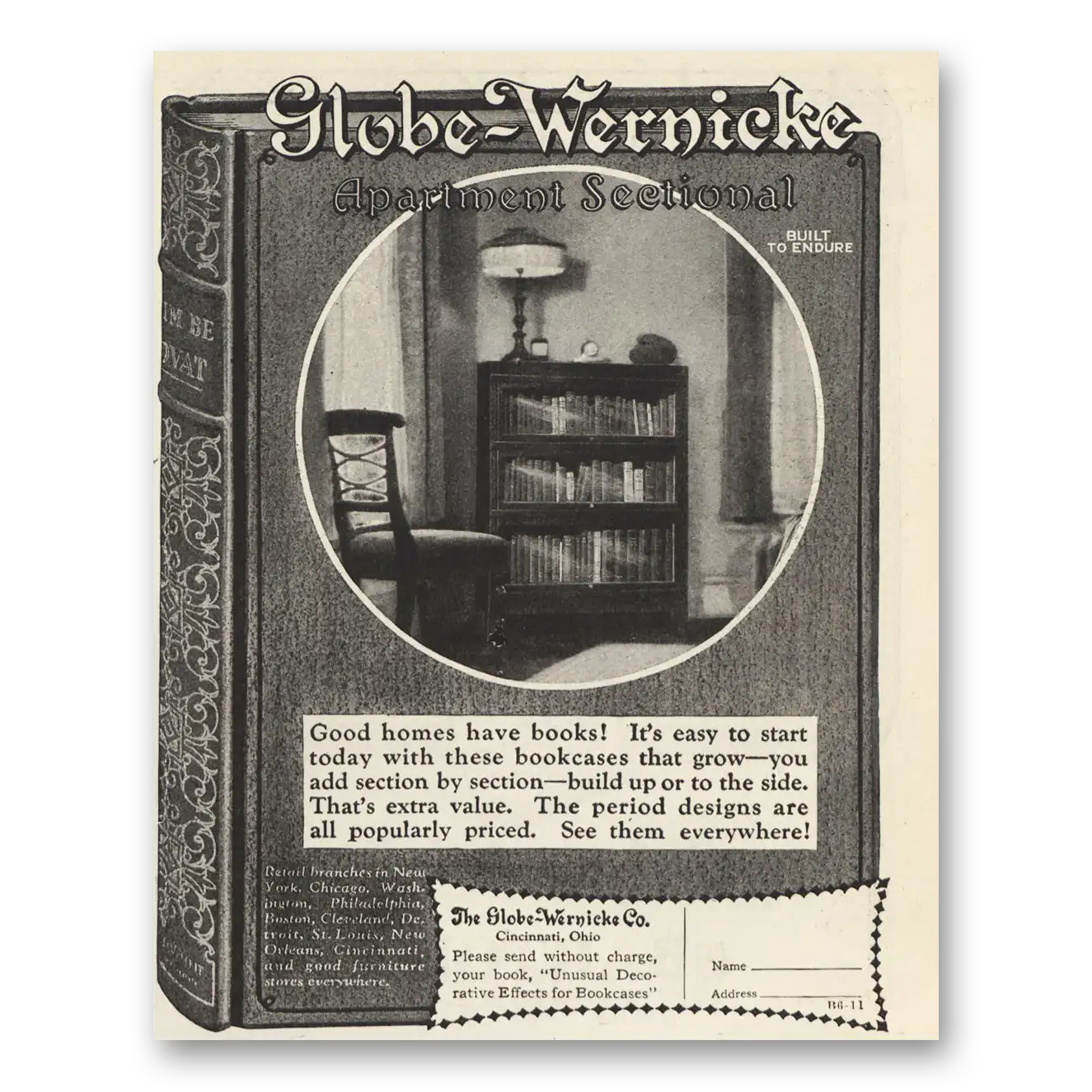 1923 Globe Wernicke Good Homes Have Books Vintage Magazine Print Ad