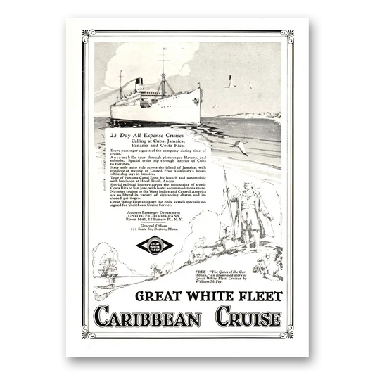 1923 Great White Fleet Caribbean Cruise Vintage Magazine Print Ad