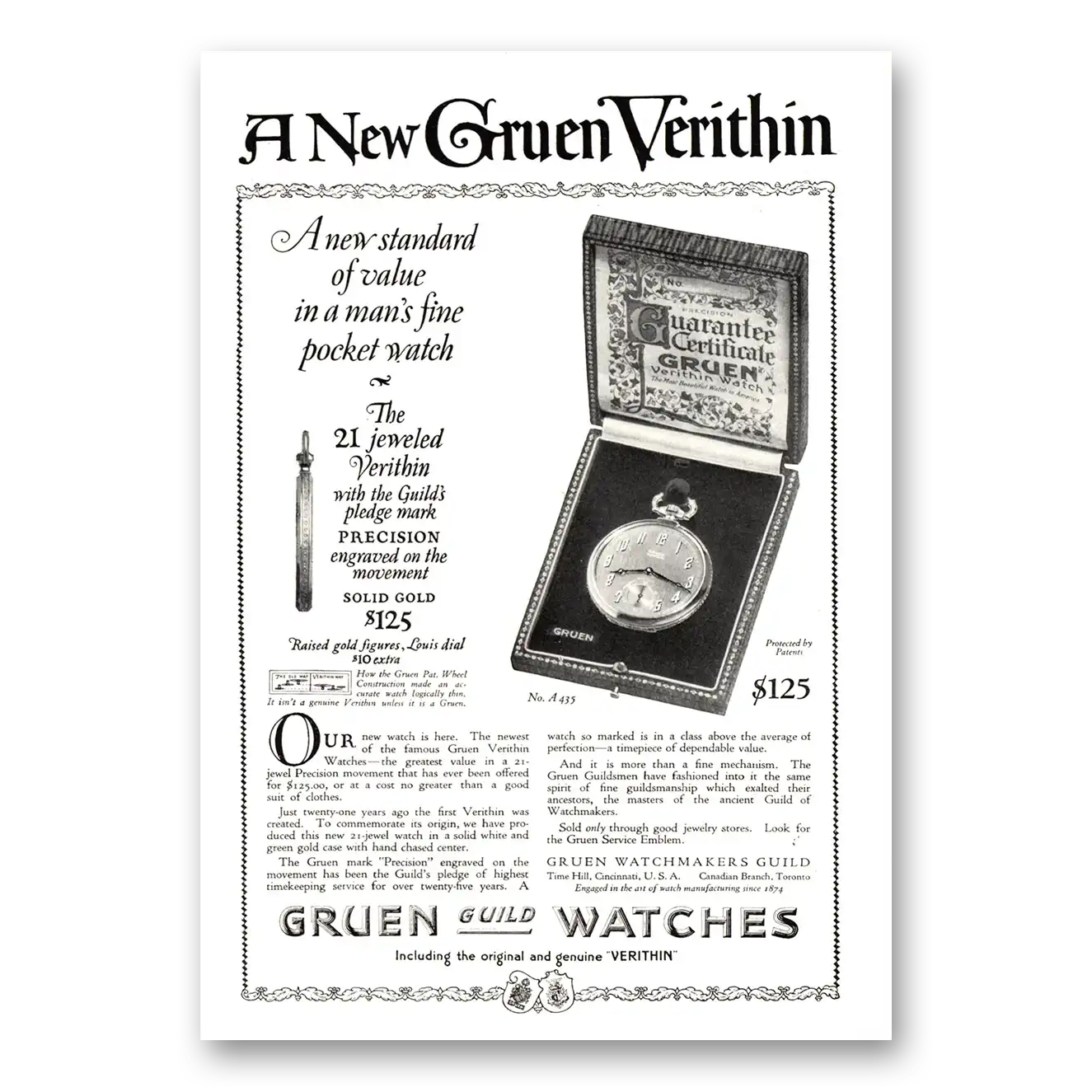 1923 Gruen Veri Thin Watch Mans Fine Pocket Watch Vintage Magazine Print Ad