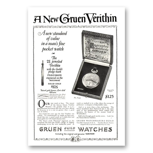 1923 Gruen Veri Thin Watch Mans Fine Pocket Watch Vintage Magazine Print Ad