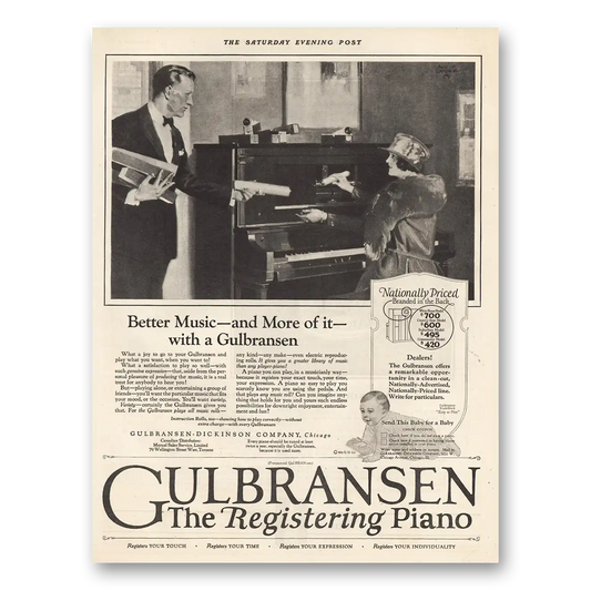 1923 Gulbransen Piano Better Music More Of It Vintage Magazine Print Ad