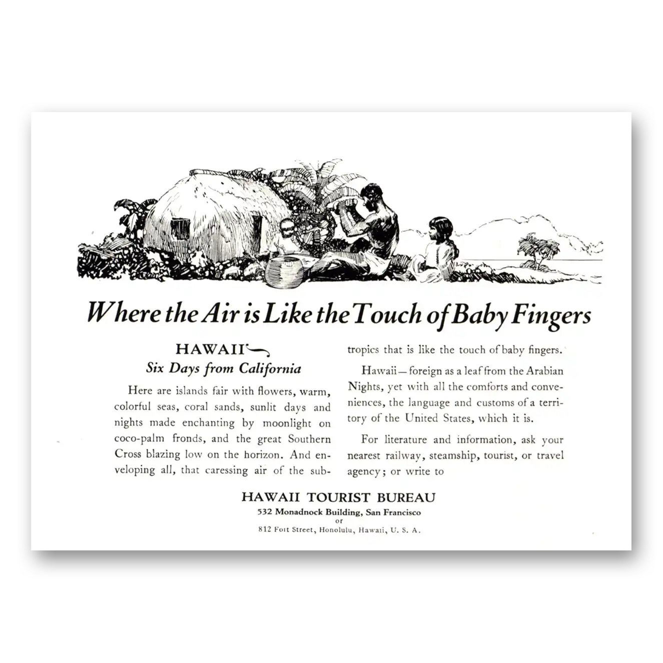 1923 Hawaii Air Is Like Touch of Baby Fingers Vintage Magazine Print Ad