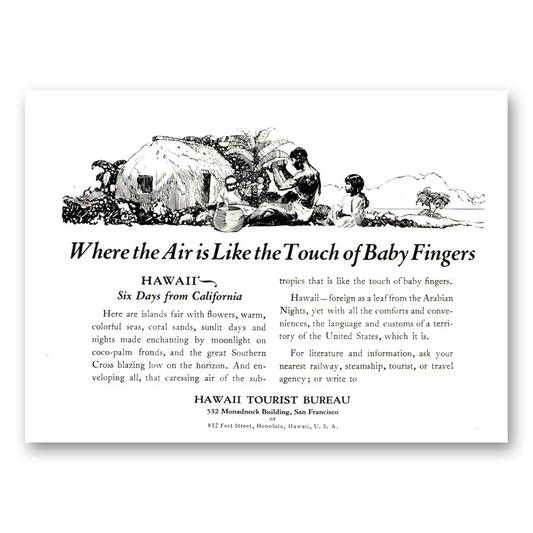 1923 Hawaii Air Is Like Touch of Baby Fingers Vintage Magazine Print Ad