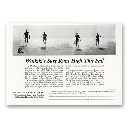 1923 Hawaii Waikikis Surf Runs High This Fall Vintage Magazine Print Ad